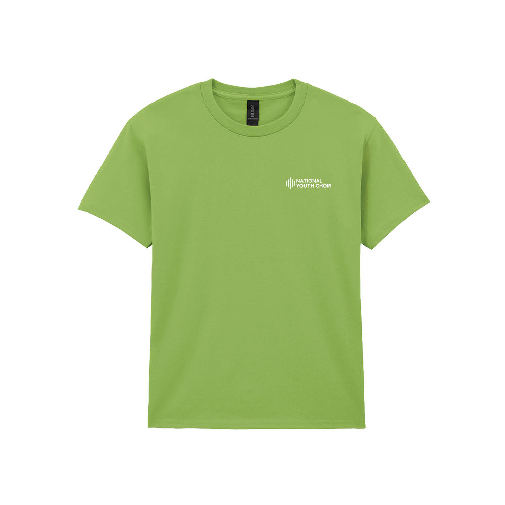 Green t-shirt with a logo on a white background