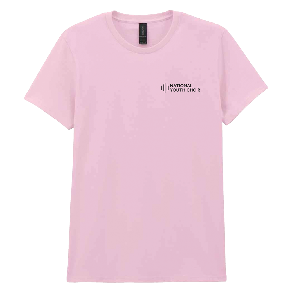 Pink t-shirt with 'National Youth Choir' logo on a white background