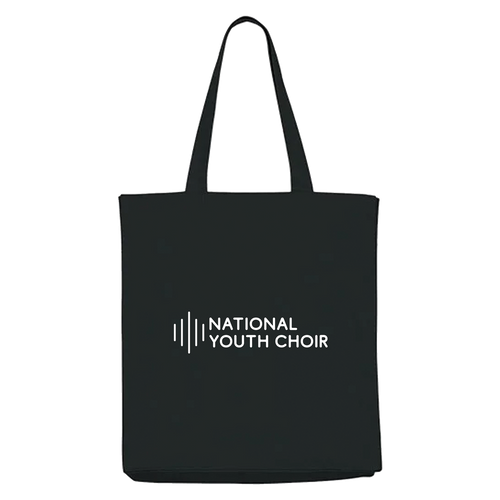 Black tote bag with 'National Youth Choir' logo on a white background