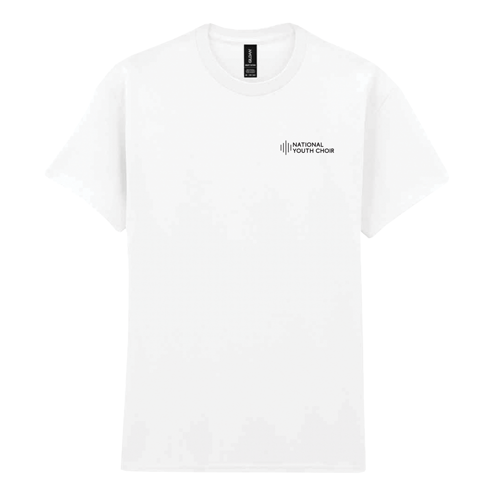 White t-shirt with 'National Youth Choir' logo on a white background