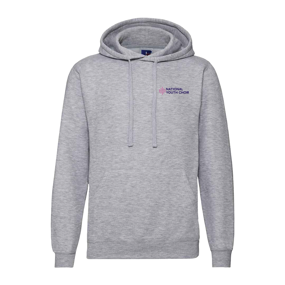 Gray hoodie with 'National Youth Choir' logo on a white background