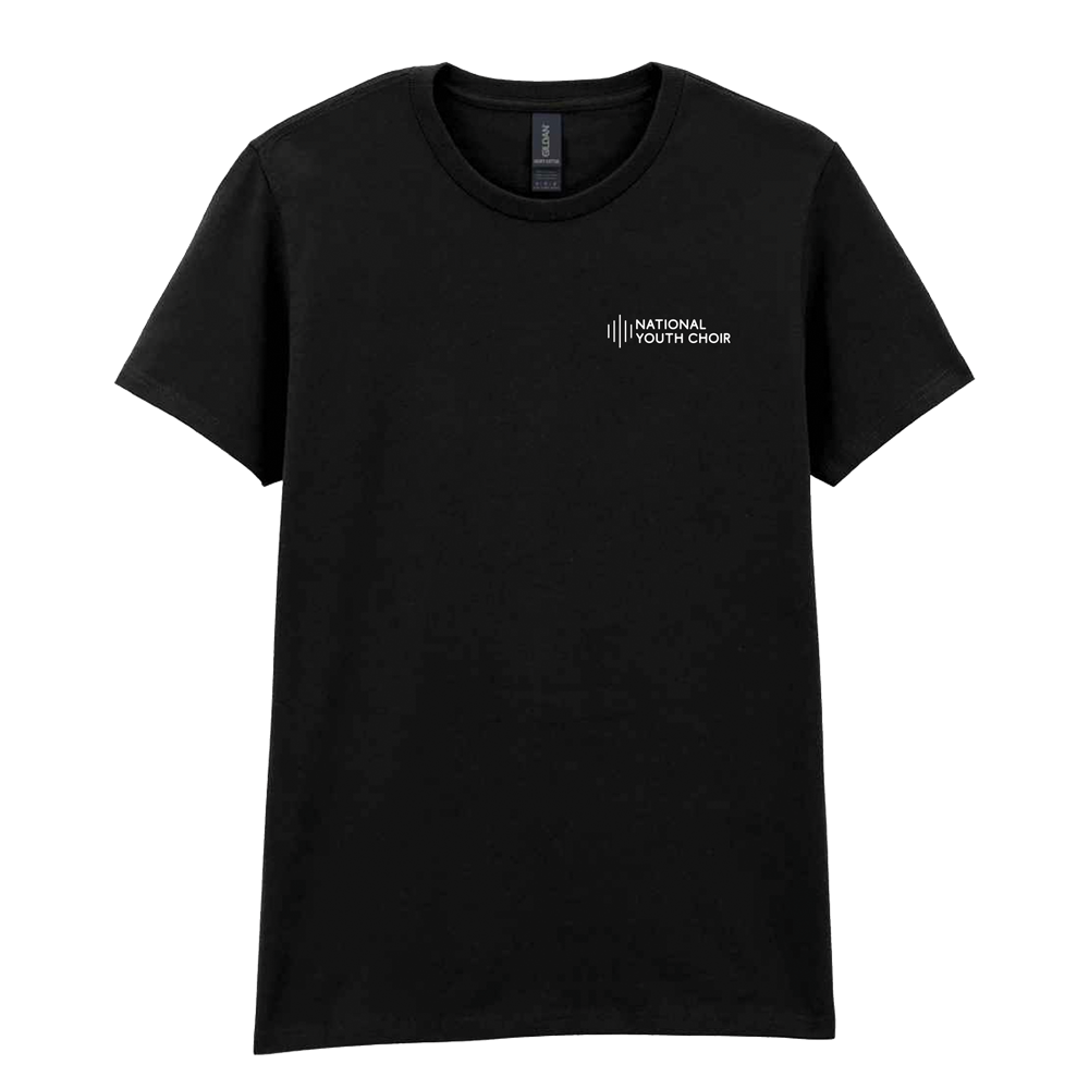 Black t-shirt with 'National Youth Choir' logo on a white background
